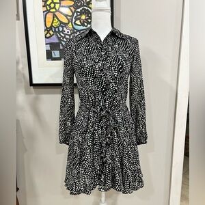 Zara Black and White Patterned Long Sleeve Dress
